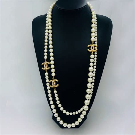 chanel cc pearl necklace replica|chanel copy necklace.